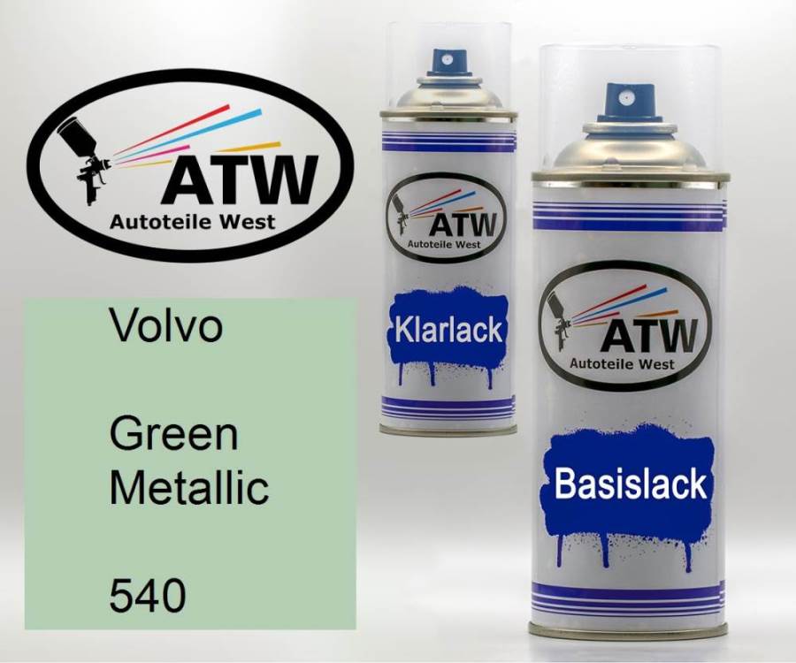 Volvo, Green Metallic, 540: 400ml Sprühdose + 400ml Klarlack - Set, von ATW Autoteile West.